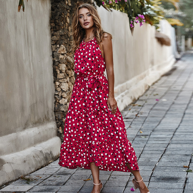 Originelles Design Bohème Polka-Dot-Druck Sommerkleid Strandkleid