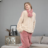 Herbst/Winter Damen Koralle Fleece Pyjamas/Hausanzug Mit Schal