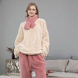 Herbst/Winter Damen Koralle Fleece Pyjamas/Hausanzug Mit Schal