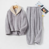 Herbst/Winter Damen Umlegekragen Koralle Fleece Pyjamas/Hausanzug